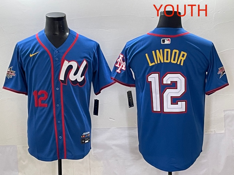 Youth 2025 New York Mets 12 Lindor Blue Nike 2025 MLB All Star Jersey style 008